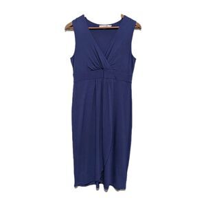 BODEN Blue Knit Dress 12 L Stretch Knit Tulip Wrap Skirt Sleeveless